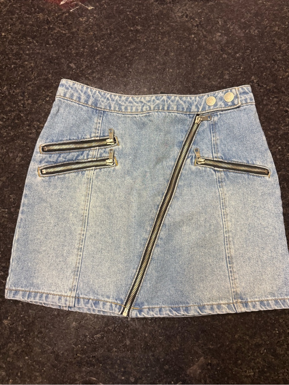 Light Blue Denim Mini Skirt with Diagonal Zip